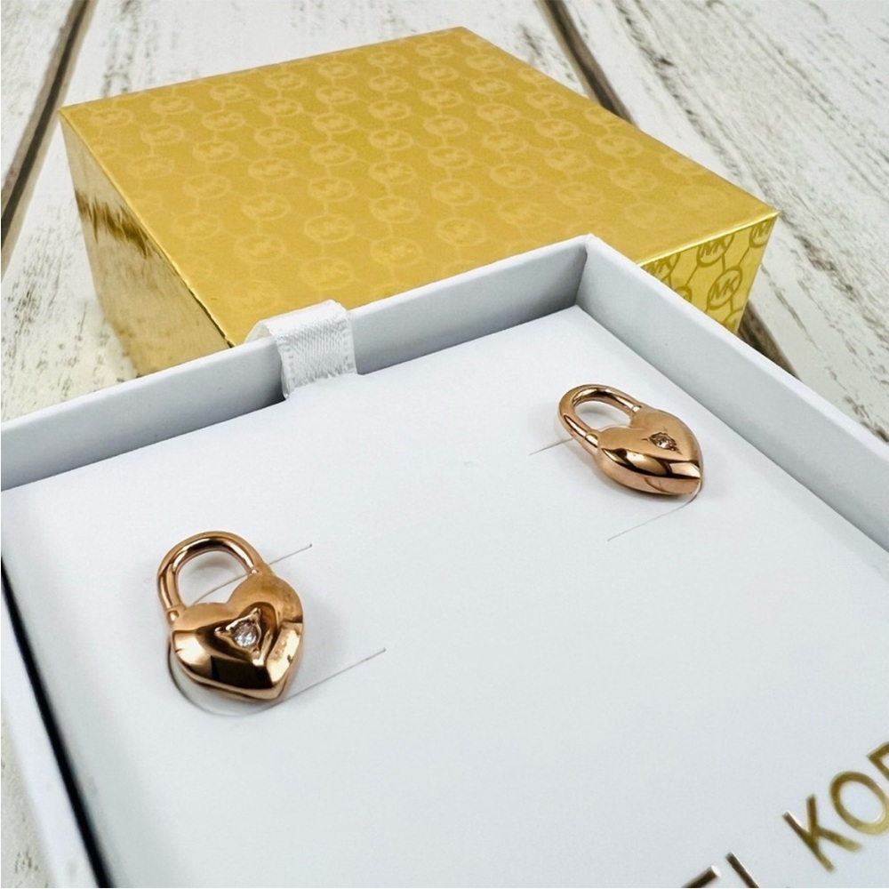 Michael Kors Gold Tone Heart Stud Earrings - Picture 5 of 7